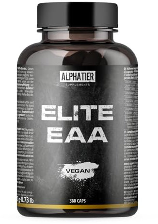 Alphatier EAA Kapseln - 360 Mega Caps 750mg - hochdosiert vegan - 8 essentielle Aminosäuren - EAAs Eiweißkapseln ohne Zusätze - Amino Supplement