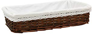 Bandeja de Mimbre Oscuro Forrada por Dentro con Tela Blanca Bordada. Elegante e Ideal para Guardar la Ropa después del Planchado. (44X33X8)
