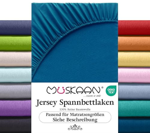 Müskaan Spannbettlaken Wasserbett 180x200-200x220 cm | Boxspringbett Spannbetttuch | Bettlaken | 100% Baumwolle | bis 32 cm Matratzenhöhe | Petrol