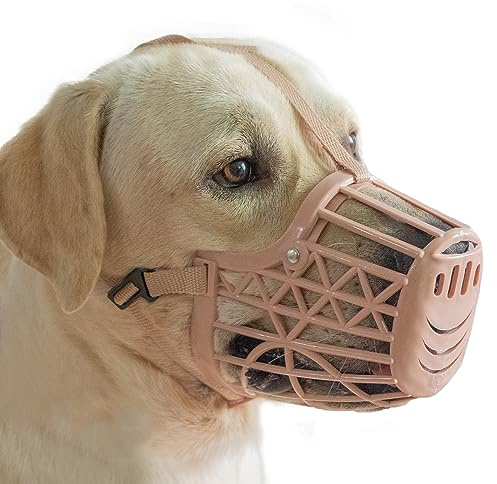 Basket Dog Muzzle for Large Medium Small Dogs, Cage Muzzles to Prevent Biting Chewing Licking Scavenging, Mouth Cover with Adjustable Strap for Vet Visits, Grooming, Walking (Size 5, Beige)