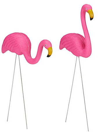 relaxdays Fenicottero Decorativo, Set da 2, Arredo da Giardino, Fascino Tropicale, in Plastica e Metallo, 2 Misure, Pink