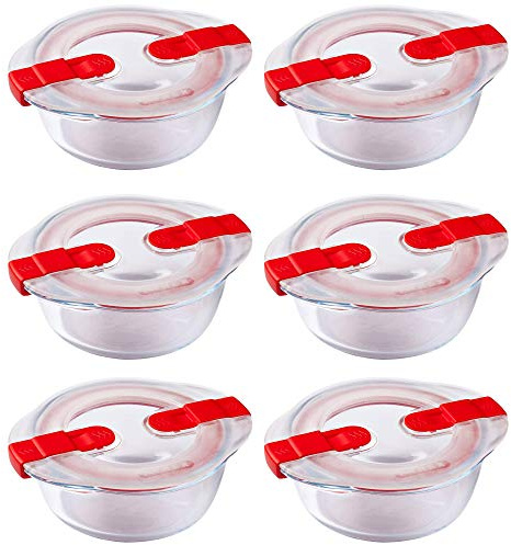 Pyrex Microwave Safe Classic Round Glass Dish with Vented Lid 0.35L (Pack of 6)