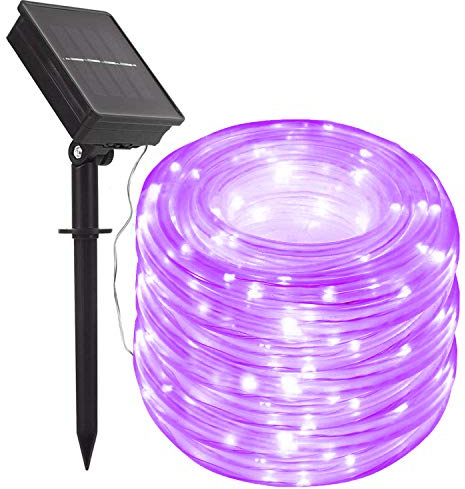 KINGCOO Solar Lichtschlauch Lichterkette, 12M 100LED 8 Modi Wasserdicht IP65 Lichtschlauch Außenlichterkette für Garten Party Hochzeit Innen Außenleuchten Weihnachtsbeleuchtung (Lila)