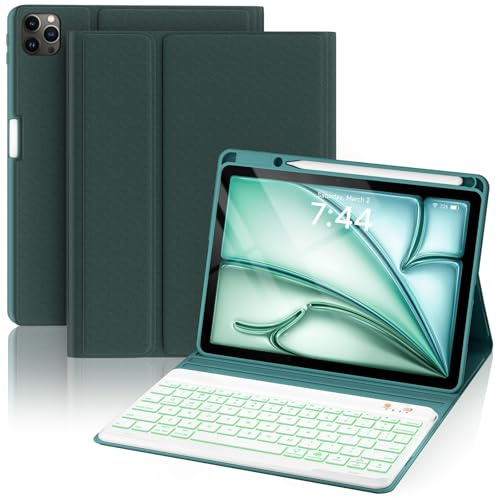 OYEEICE Funda de teclado ampliada para Air 11 (M2, 2024), teclado retroiluminado antiahogamiento para iPad Air de 6ª/5ª/4ª generación de 10.9 pulgadas, funda de teclado desmontable para iPad Pro 11