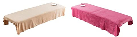 perfk 2pcs Drap de Lit Housse Spa Massage Traitement Table de Lit Drap Housse de Protection pour Tables de Massage/Camel + Rose-80x190cm