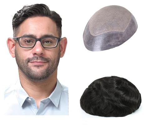 Lordhair Knotenlos Toupet für Männer, Haut Eben Injiziert Mensch Haar System, Basisgröße 8x10 Zoll Leichte Mittlere Dichte Herren Haarteil