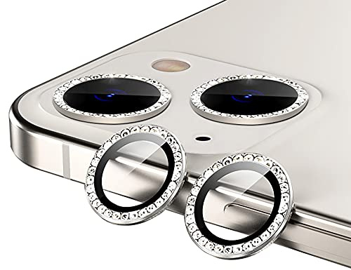 GIOPUEY Camera Protector for iPhone 13, Bling Crystal Diamond Camera Protection Ring, 9H HD tempered glass, iPhone 13 mini Camera Lens Protector - Silver
