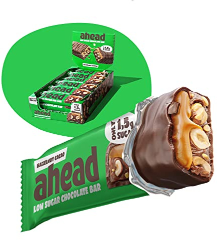 AHEAD Keto Riegel – Haselnuss-Karamell mit echtem Kakao ohne Zuckerzusatz– 18 x 35g – Low Carb Müsliriegel ohne Zuckerzusatz – nur 5g Net Carbs pro Low Carb Süßigkeit