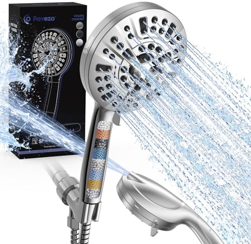 Pavezo® High Pressure Shower Head Handheld 5 Large, Extra Long 60 SS Hose 10-mode Portable Detachable Shower Head with Hard Water Filter for Bathroom, Anti-clog & Powerful to Clean Tile & Pets