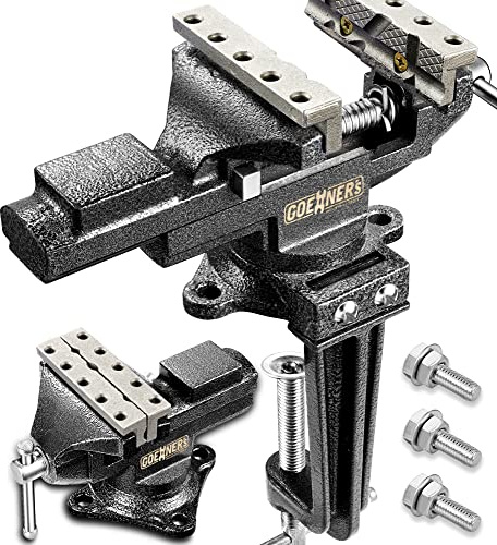 Kitvance Universal-Schraubstock 4 Zoll mit Multifunktionsbacken, 360° drehbare Klemmen, für Holzarbeiten, Metallarbeiten und mehr