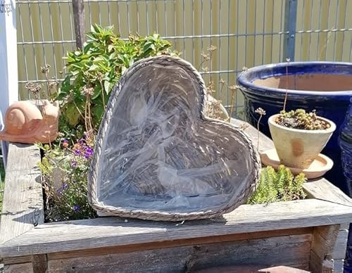 Aktion !! Pflanzkorb in Herzform Breite ca. 31 cm und ca.10 cm hoch aus Seegras-Naturprodukt, Handarbeit Schale Weidenkorb Pflanzgefäß Blumentopf Natur Deko Garten Grab Trauer Liebe Herz