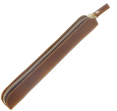 MiOYOOW Étui à Stylo en Cuir, Étui de Protection pour Stylo Rétro avec Fermeture Éclair pour Stylos Plume Crayons