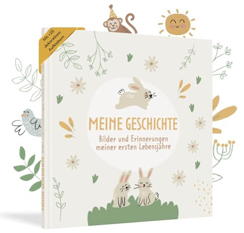 HuBorns - Babyalbum Erstes Jahr bis 5 zum Einkleben von Fotos, Fotoalbum Kinder +50 Seiten und Stickern, Originelles Erinnerungsbuch Baby, Fotoalbum Baby für Babyparty Geschenk (Deutsch)