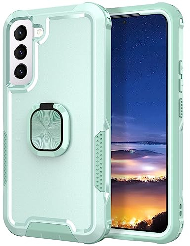 Knoowcase for Samsung S22 Case Shockproof Samsung Galaxy S22 Phone Case with Ring Military Grade Protective TPU Bumper Hard PC Back Cover Built-in Magnetic Kickstand Car Mount, Green