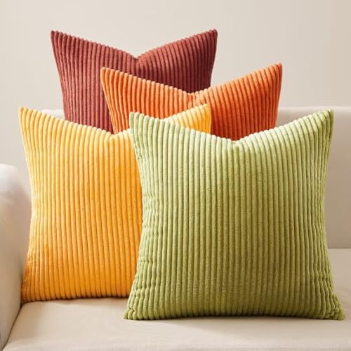 Topfinel Fodera per cuscino 45x45 cm Grigio Set di 4 copricuscini in velluto a coste Copricuscino per divano Cuscino Deco per divano Camera da letto Soggiorno Bambini Soffice Gradiente Giallo-arancio