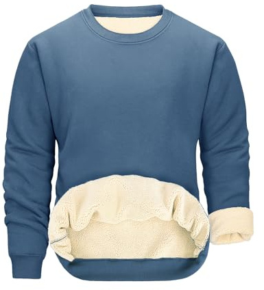PASUDA Men's Sweatshirts Fleece Lined Jumper Thick Crewneck Long Sleeve Plain Pullover Cotton Winter Warm Tops Thermal Underwear Casual Workwear Sports (Blue, XL)