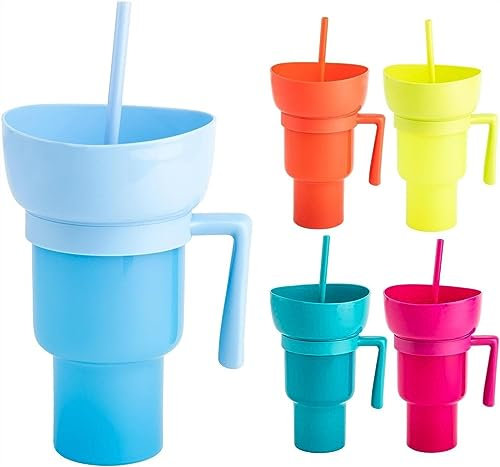 Reusable Snack And Drink Cup,Stadium Tumbler With Snack Bowl,Splash Proof 2-in-1 Snack And Drink Cup With Straw Leakproof Portable Snack Cup For Adults, Kids,Journey,Cinema,Trip,Home,Travel ( Color :