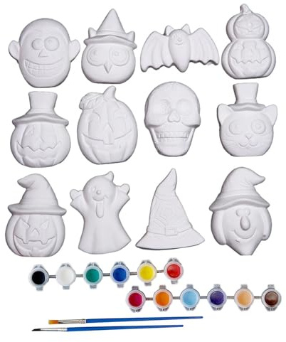 Fonowx Keramik-Gipsfiguren, Malset für Kinder, Basteln, Basteln mit Pigmenten, Pinselfarbe, Figuren, Ornamente für Partygeschenke, Dekoration, Halloween