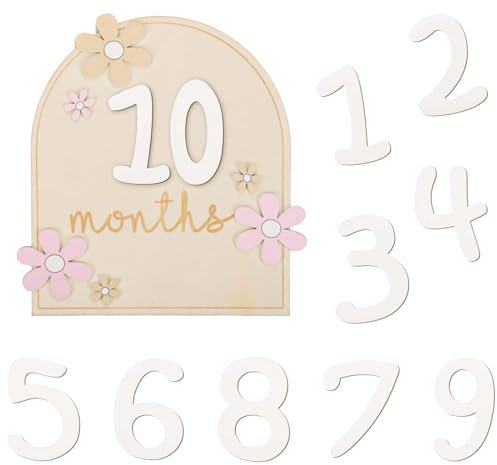 Baby Monats Meilensteinkarte, Holz Blume Baby Meilensteinscheiben Baby Meilensteinkarten Baby Ankündigungsschild für Neugeborene Foto Requisiten Aufzeichnung des Babywachstums