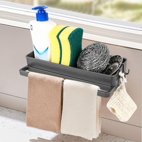 smtfcty Spülbecken Organizer Küchen Spüle Sink Organizer, Schwammhalter Spülbecken Spülbecken Caddy Organizer Wand, küchen Organizer, Spülschwamm Halterung mit Abtropfschale Aufbewahrung
