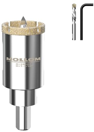 MOLLOM 1-3/32 (28mm) Scie trépan diamantée avec 2 forets pilotes | Scie à carottier pour carreaux, coupe nette sur carreaux de porcelaine, céramique, marbre et granit