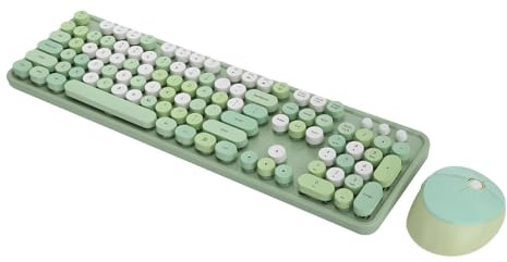 Wireless Keyboard and Mouse Green, 2.4Ghz Wireless Compact 104 Key Foam Keyboard and Mouse Set, Office Desktop Cute Keyboard for PC Computer Laptops (green mixed colors)