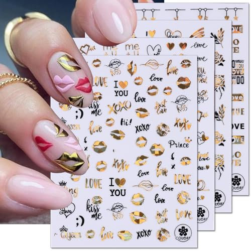 Bronzing Laser Herz Nagelsticker Valentinstag Nagelaufkleber Selbstklebend Schwarz Gold Rose Herzen Amor Nagel Sticker Valentines Nail Art Stickers Valentine Heart Nail Sticker Nageldesign Nagelfolie
