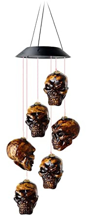 Leisurealeaneag Solarbetriebenes Windspiel mit Totenkopf-Motiv, für Halloween, Haus, Garten, Balkon, Landschaft