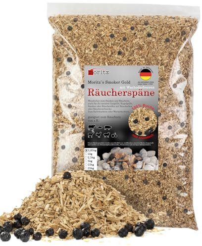 Moritz 0,85 kg di trucioli di faggio con ginepro, 0,75 – 2 mm, affumicatura a freddo di pesce, carne, salsiccia, formaggio, verdure, anche per barbecue, barbecue – farina affumicata