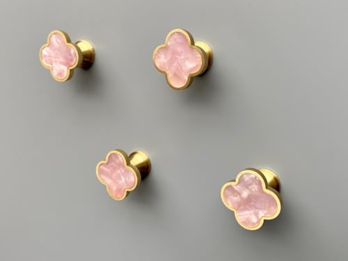 WIN CHAMP Dekorative Wandhaken aus massivem Messing, für Mantel, Rucksack, Geldbörse, Schraubbügel, Wandmontage, ausgefallene Champagner-Gold-Haken, Blütenrosa, 4 Stück