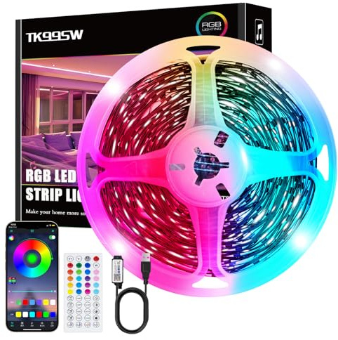 LED Strip 15m, RGB LED Streifen Mit Feranbedienung Bluetooth App, Dimmbar Farbwechsel Musik Sync Timer Einstellung, Band Selbstklebend Beleuchtung Für Schlafzimmer/Decke/Schrank/Party Ornament