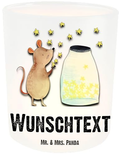 Mr. & Mrs. Panda Personalisiertes Windlicht Maus Sterne - Personalisierte Geschenke, Geburtstag, Windlichtgläser, mit Namen, Windglas, Windlichter, Wunsch, Kindergeburtstag, Teelichthalter, Geburt