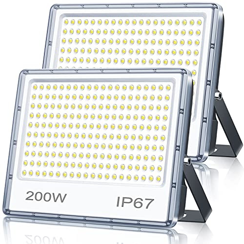 TASINUO Focos LED Exterior 200W 20000LM 6500K Luces LED Exterior 2 Piezas | Blanco Frío IP67 Impermeable 200 LEDs Potente Luz LED Exterior para Jardin Taller Terraza Piscina Garaje Fábrica