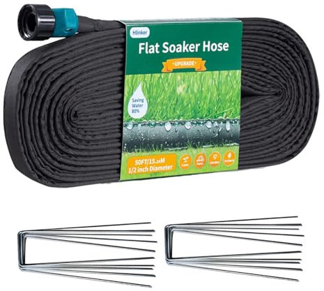 Hlinker 2025 Flacher Tropfschlauch, 15,2 m, mit Pfahl für Garten, verbindbarer Tropfschlauch, DIY, automatisiert, Gartenbewässerungssystem, spart 83 % Wasser, zweilagiges, auslaufsicheres Design,
