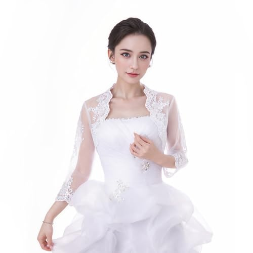Women's Wedding Top Lace Jacket for Bride Lace Bolero Jacket Long Sleeve White XXL