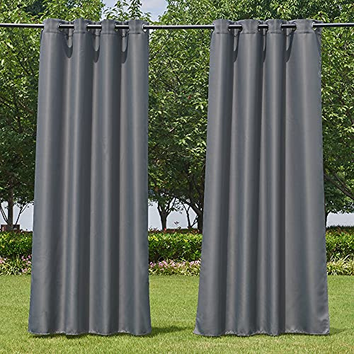 NICETOWN Outdoor-Vorhänge für Terrasse, wasserdicht, extra breit, 2 Paneele, rostfreie Ösen, für drinnen und draußen, Veranda-Vorhänge und Vorhänge für Pavillon/Cottage, B 183 x L 213 cm, Grau