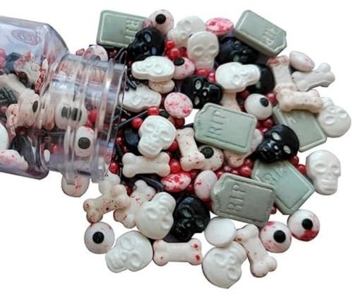 Essbare Süßigkeiten Kuchen Dekoration 100G Grabstein Schädel Hundeknochen Dekorationszucker Geburtstag Halloween Thanksgiving Weihnachtsfeier Kuchen Papier Tasse Dessert Keks Zucker Streuen
