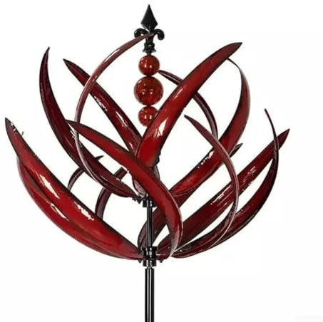 Moulin à vent moderne pour décoration de jardin, rotateur, matériau en fer forgé, assemblage facile, effet sculpture dynamique 3D (rouge)