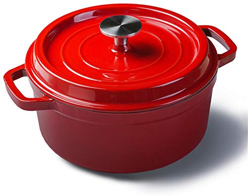 QTANZIQI Utensilios de Cocina Olla de Horno Holandés Redonda de Hierro Fundido Esmaltado con Tapa, Olla de Esmalte para Hornear Pan Cazuela de Cerámica, Estufa a Horno, Olla para Sopa, Olla para