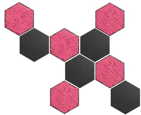 ebenkunst Moosbild Hexagon 9er Set – Wanddeko aus schwarzem MDF | Schwarz durchgefärbtes MDF, 9-teilig, ca. 90 x 75 cm, konserviertes Moos, 6 Farben, Made in Germany