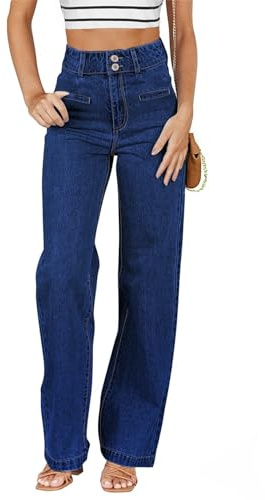 Sidefeel Women's Wide Leg Jeans High Waisted Straight Leg Stretchy Zimbaplatinum Trendy Loose Denim Pants Navy Blue Size 8