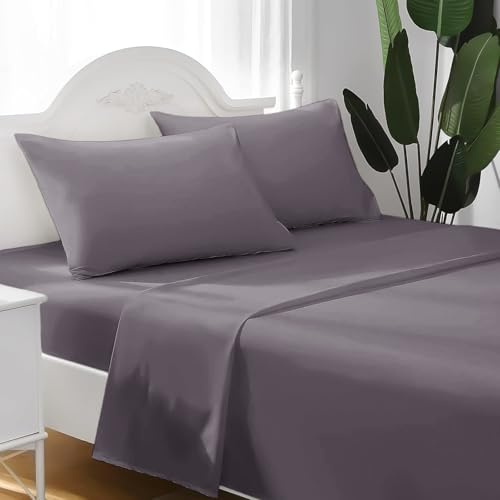 FARFALLAROSSA Parure De Lit 180x190/200 4 Pièces 100% Coton - Drap Housse 180x200 cm - Drap Plat 1 Personne 250x280 cm - 1 Taie d'oreiller 50x80 - Gris Foncé