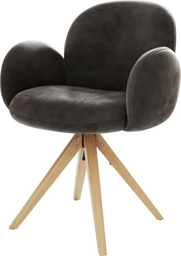 Esszimmerstuhl Nube-Flex mit Armlehnen Holzgestell kantig Natur Mikrofaser Anthrazit Vintage 180° drehbar Taschenfederkern