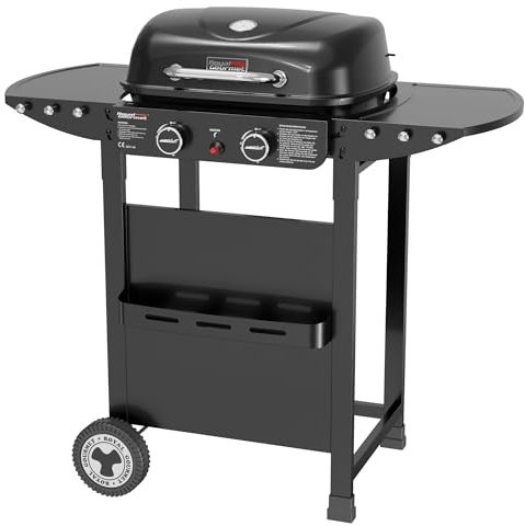 Royal Gourmet 2-Brenner Gasgrill und Griddle Combo, 2 IN 1 Grillwagen mit abklappbare Seitenablagen, Ablagekorb, 5 kW Campinggrill für Garten Schwarz