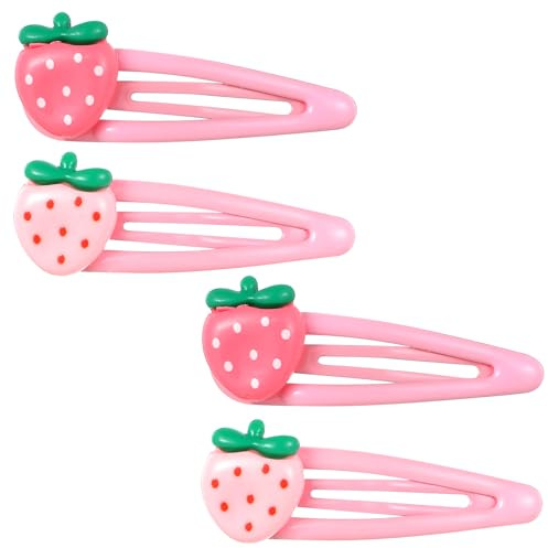 Strawberry Hair Clips, Mabor 4 Pcs Pink Snap Hair Clips Barrettes Pink Decorative Cute Clip Y2k Accessories for Girls Toddlers Kids and Teens Gifts