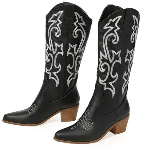 Women's Fashion Boots 6CM/2.36IN Autumn And Winter New Thick Heel Medium Heel Embroidered Sleeve Knight Boots Retro Mid-Calf Boots