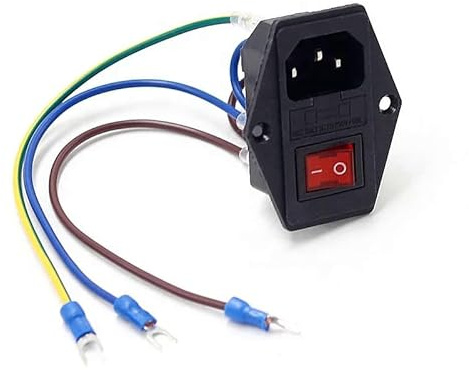 Enchufe C14 para dispositivos fríos, interruptor rojo 4 pines, 6 A/250 V, fusible, cables 3 pines, 220-250 V/10 A, audio