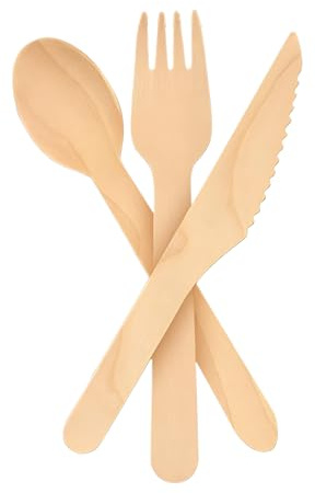 CaterCo 600 Set Wooden Cutlery - 200 Forks, 200 Knives, 200 Spoons - Eco-Friendly Biodegradable Birchwood Cutlery - Compostable Utensils for Parties, Picnics, Camping, and Events (600 Pieces Total)
