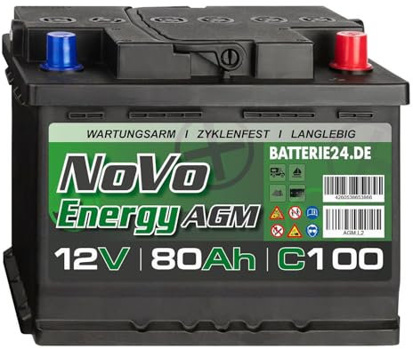 Novo Energy 80Ah Solarbatterie 12V Wohnwagen AGM Batterie, Mover, Camping Wohnmobil, Batterie Solaranlage, Versorgungsbatterie, Boots- & Bootsbatterie
