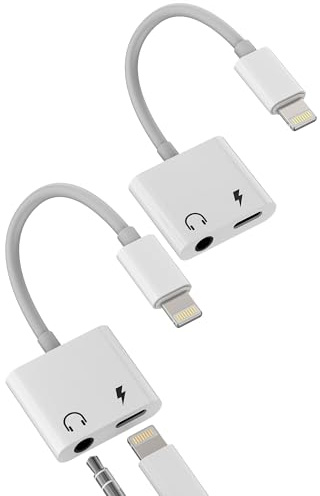 Adapter Lightning auf 3.5mm Klinke(2 Stück)Aux Kopfhörer Splitter für iPhone 14 13 12 Pro Max für iPad aufladen Anschluss für Apple MFi Certified Audio Kabel Klinken Auto Headphone Ladegerät Konverter